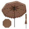 Costway 9.3 FT Solar Patio Umbrella Outdoor Market Sunshade with 24 LED Lights Ruffles Brown