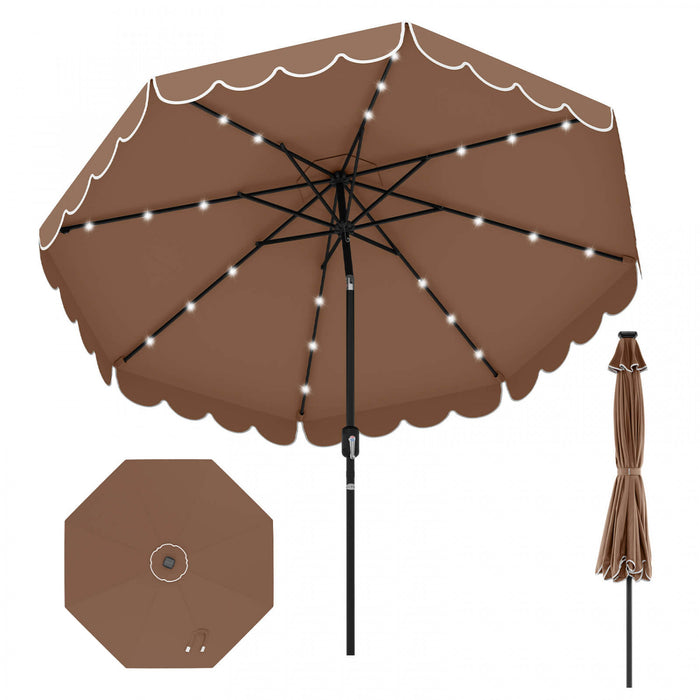 Parasol solaire Costway 9,3 FT style marche exterieur avec 24 LED, bordures, marron