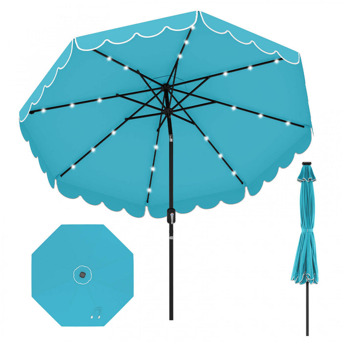 Parasol solaire Costway 9,3 FT style marche exterieur avec 24 LED, bordures, turquoise
