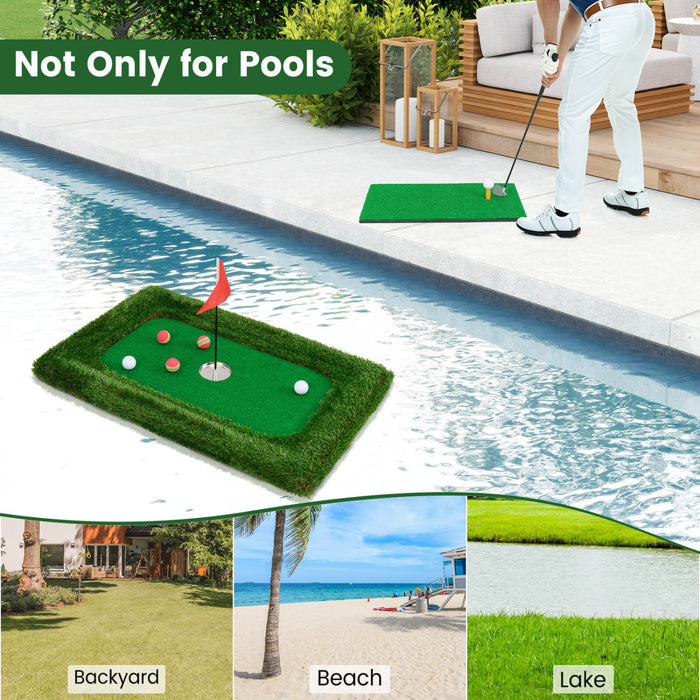Costway Rectangulaire Flottant Golf Vert Pour La Piscine Comprend Le Tapis De Golf Frappant 6 Balles De Golf