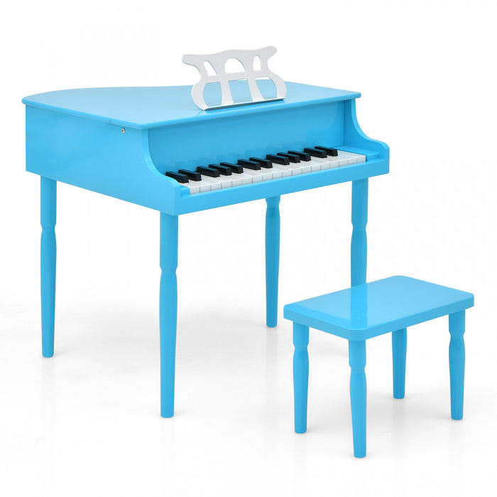 Costway Piano a Queue Classique Bebe 30 Touches, Jouet en Bois pour Bout de Chou avec Banc et Porte-Partition - Bleu