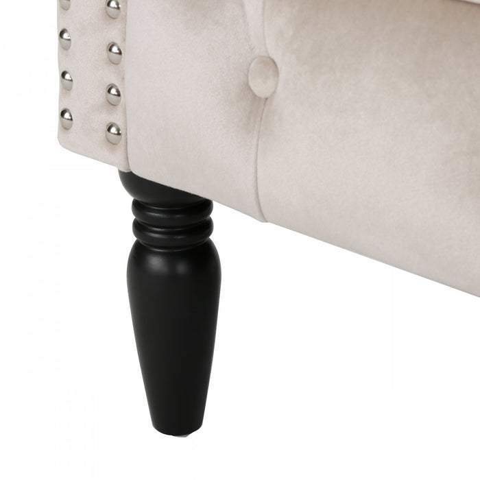 Fauteuil Akira En Tissu Velours Avec Capitonnage À Boutons Et Bordure Cloutée -  Couleur Champagne