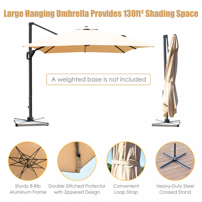 Costway Parasol cantilever 10'x13' pour terrasse, aluminium, rotation 360°, inclinable, beige