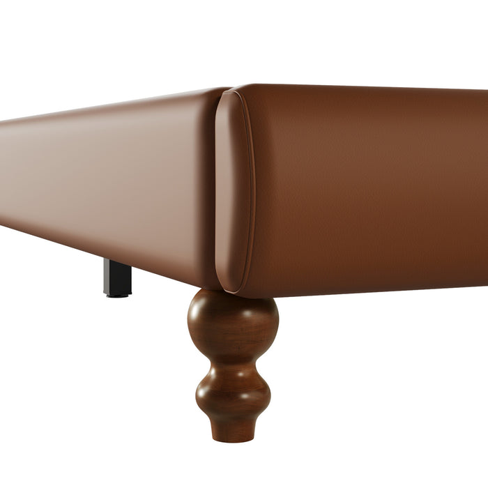 Cadre de lit plateforme en simili cuir Emma avec tete de lit, taille King, marron