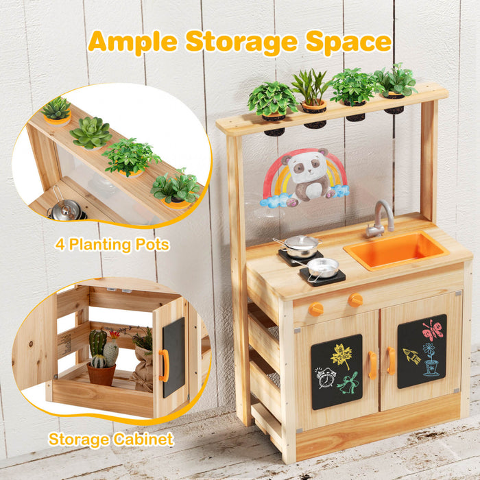 Costway Cuisine De Boue Pour Enfants Avec Des Pots De Plantation Cuisinieres Evier Amovible Panneau Acrylique