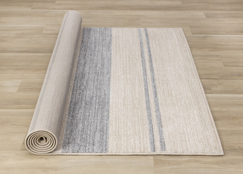 Tapis Covington beige et gris a rayures, 6'7\" x 9'10\"