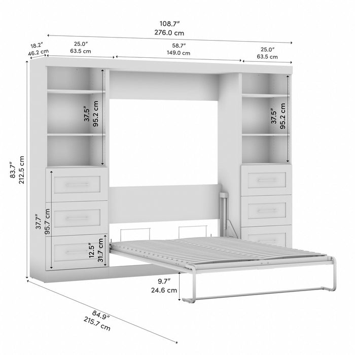 Lit double escamotable Pur de Bestar de 109 po avec 2 meubles à tablettes et tiroirs - noyer noir