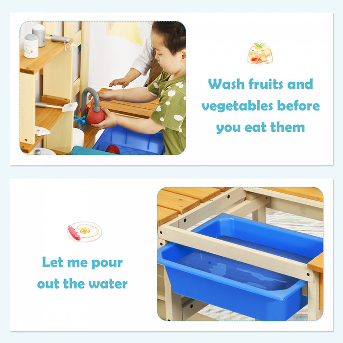 Cuisine Enfants En Bois A L'exterieur, Jeu D'imitation Avec Robinet Et Bassin, Ideal Pour Garcons Filles De Plus De 3 Ans Dans Terrasse, Jardin, Cour, Salon, 109x38x100 Cm