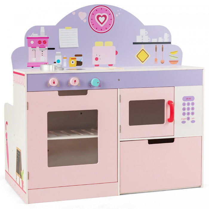 Cuisine Enfants Avec Restaurant En Bois 2 En 1, Jeu D’imitation Educative Avec Salle A Manger, Cuisine Evolutive Avec Four Et Micro-ondes, Ideal Pour Enfants De Plus De 3 Ans