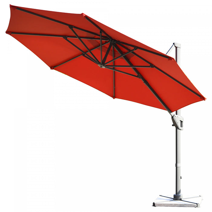 Costway Parasol deporte 11ft pour terrasse a rotation cantilever, aluminium, inclinable, base croisee, orange