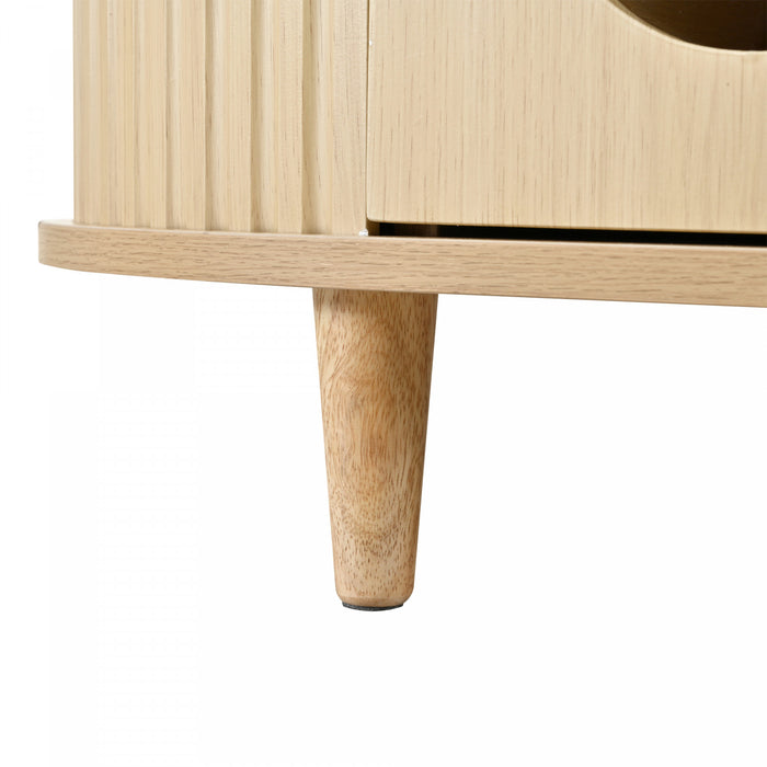 Grain Table Basse Noyer 39.3 po avec Porte Enroulable et Tiroir Acrylique, Noyer Naturel