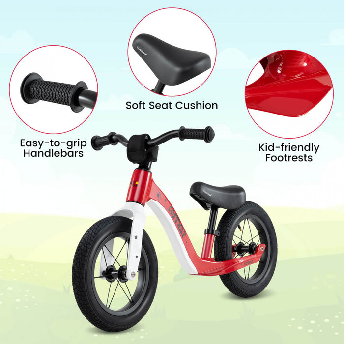 Costway 12 Pouces Magnesium Tout-petit Equilibre Velo Sans Pedale Formation Tout-petit Equilibre Velo Rouge