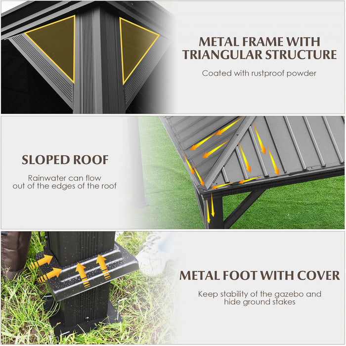 Costway 12ft X 10ft Hardtop Gazebo Exterieur A 2 Niveaux En Acier Galvanise Canopy Brun