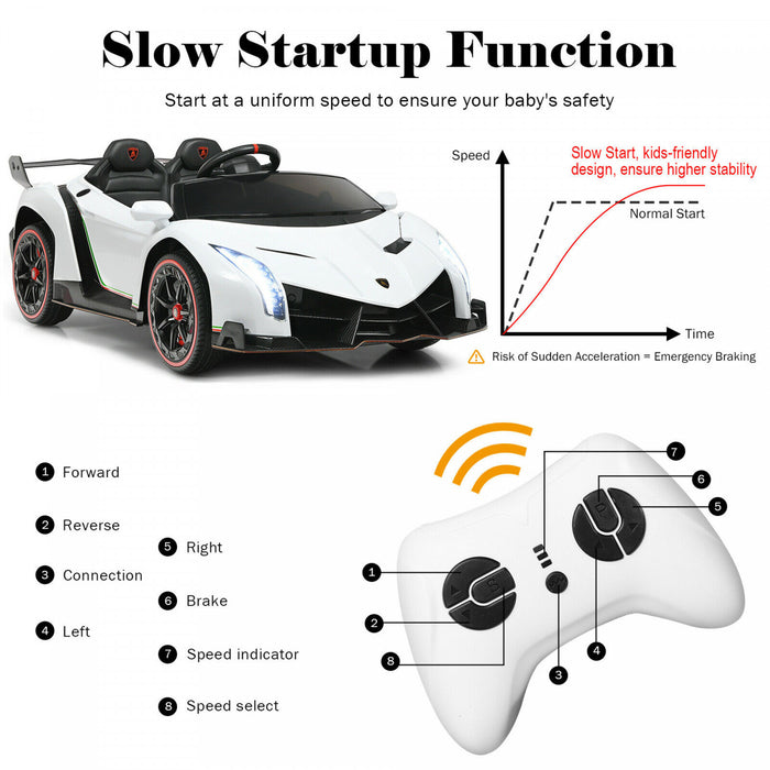 Costway 12v 2-siege Lamborghini Enfants Sous Licence Rouler Sur La Voiture W / Rc & Swing Fonction Blanche