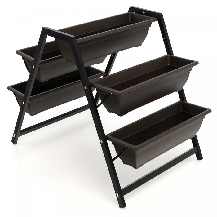 Support De Fleurs D’echelle, Rack A Plantes Avec Pots De Fleurs, Etagere A Fleurs Avec 5 Pots, Charge Maximale 25 Kg, Cadre Robuste En Fer, Ideal Pour Balcon, Jardin, 91 X 65 X 79 Cm