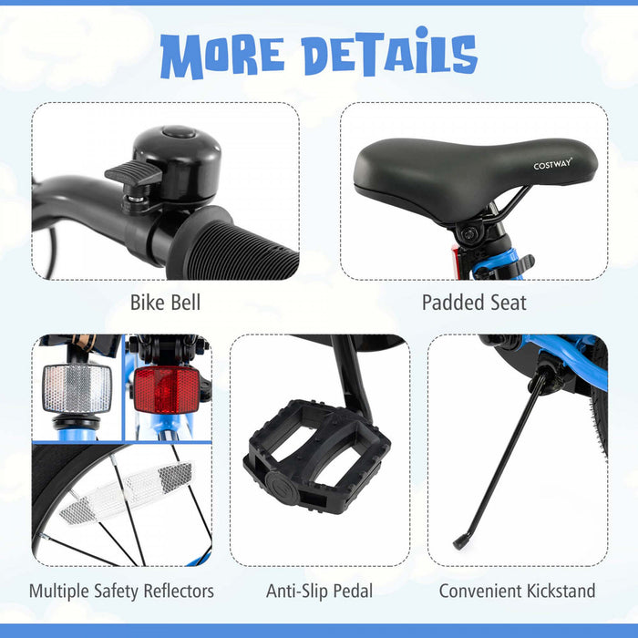 Costway 18\" Led Eclaire Velo Pour Enfants Avec Siege Reglable Coaster Frein Roues D'entrainement Bleu