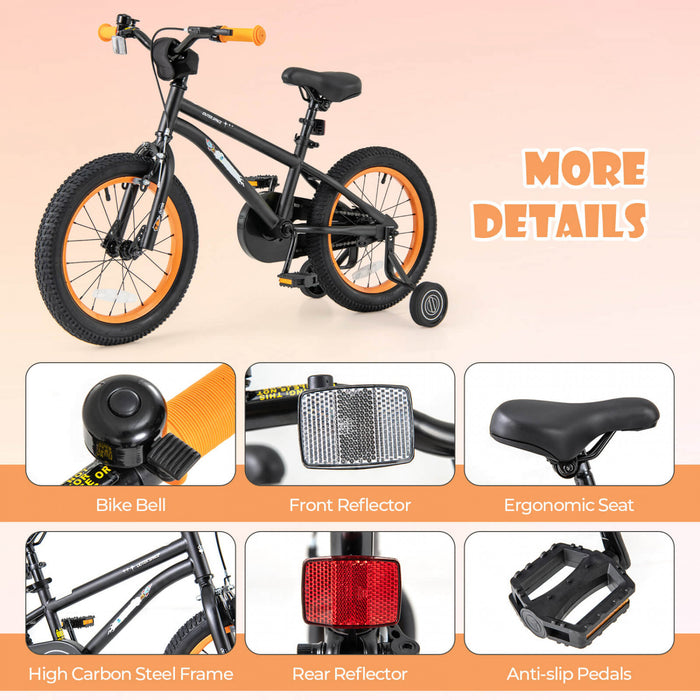 Velo Costway 16 Pouces Pour Enfants De 4 A 7 Ans Avec Selle Reglable Et Guidon Antiderapant Noir