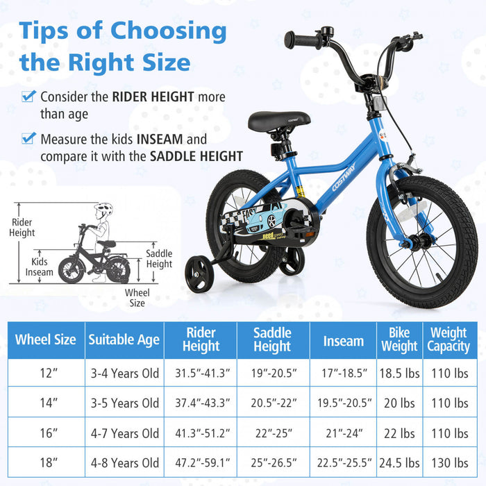 Costway 14\" Velo D'entrainement Pour Enfants Avec Roues D'entrainement Amovibles Pneumatiques Navy