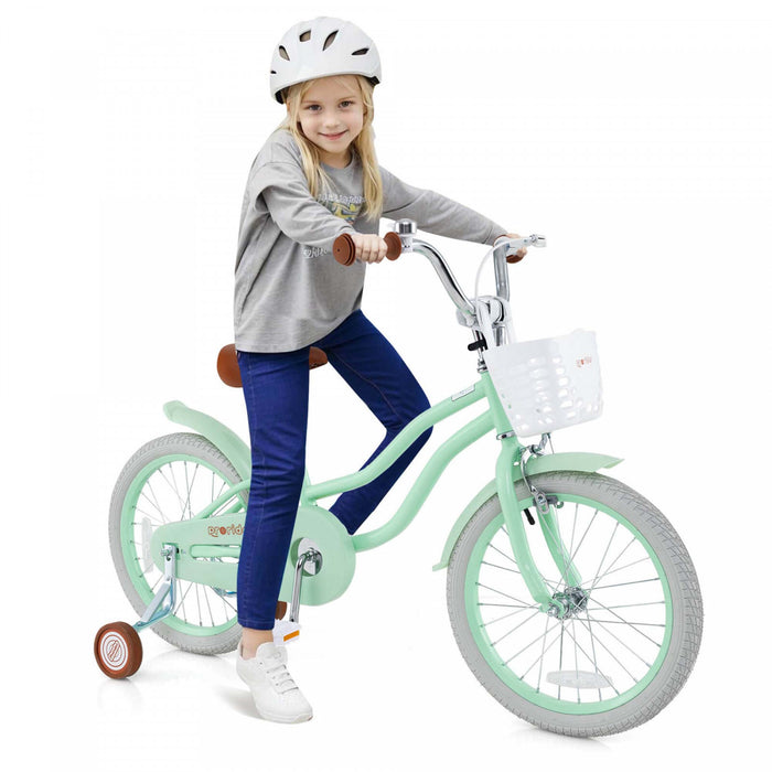 Costway 18\" Enfants Velo Tout-petit Velo Avec Roue D'entrainement Kickstand Pour 4-8 Ans Vert