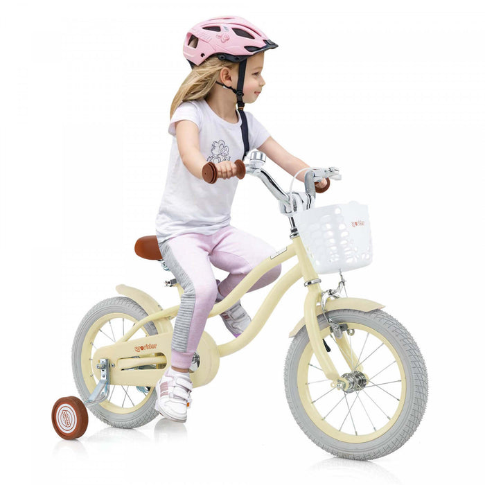 Prorider 14\" Velo Pour Enfants Avec Roues D'entrainement Amovibles Et Panier Pour 3-5 Ans Beige