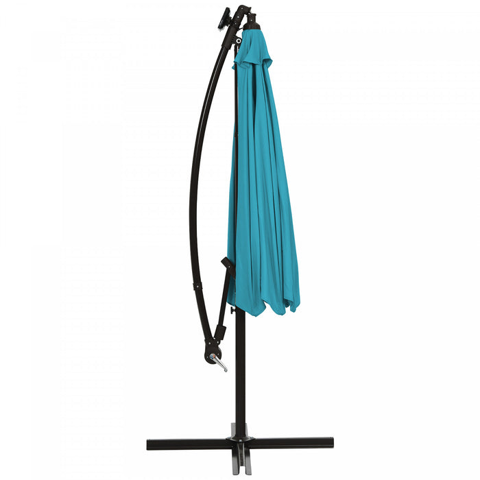 Costway Parasol deporte solaire LED de 10 pieds avec manivelle, 40 lumieres, base turquoise