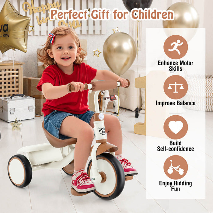 Babyjoy Enfants Tricycle Tricycle Avec Siege Reglable Et Panier De Stockage 3 Roues Velo Beige