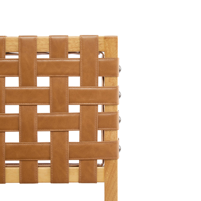 Philip – Lot de 2 tabourets de bar modernes en bois d’hevea avec dossier en tressage, finition naturelle