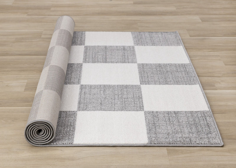 Tapis Covington a Carreaux Gris et Blanc, 5'3\" x 7'7\"