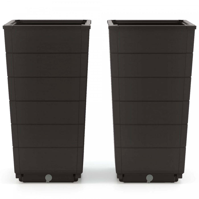Costway 23\" Planter Haut Ensemble De 2 Pour Utilisation Interieure / Exterieure Grande Plante Auto-arrosante Pot Marron