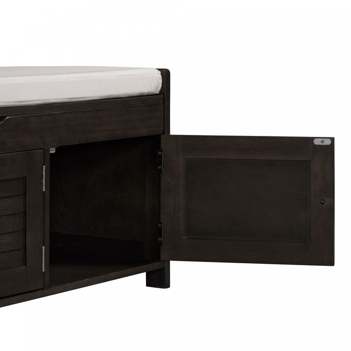 Banc De Rangement Olivia En Pin Avec Meuble A Chaussures 3 Portes Et Compartiment Cache, Espresso