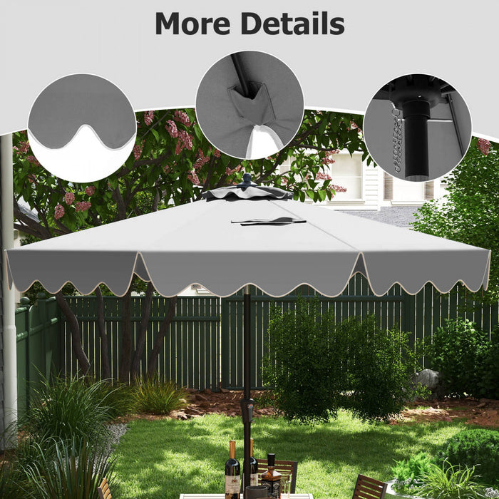 Costway Parasol de patio de 9 pieds a 2 niveaux, parasol de table de marche avec toile protectrice solaire gris