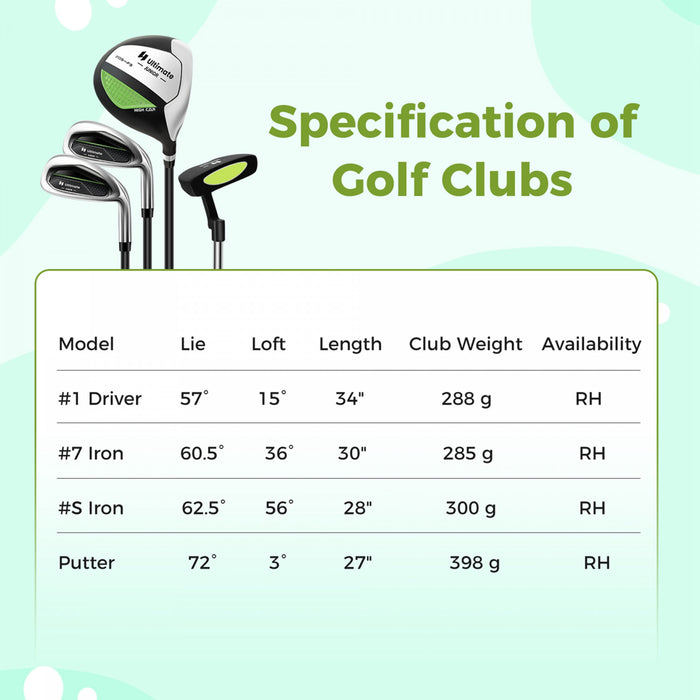 Ultimate Kids Golf Practice Set Junior Complete Golf Club Set Pour Enfants Ages De 8 A 10 Ans Vert