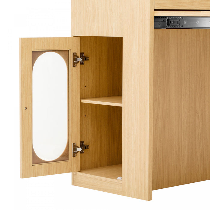Table a manger extensible Logan avec plateau pliant et tiroirs de rangement, couleur naturelle