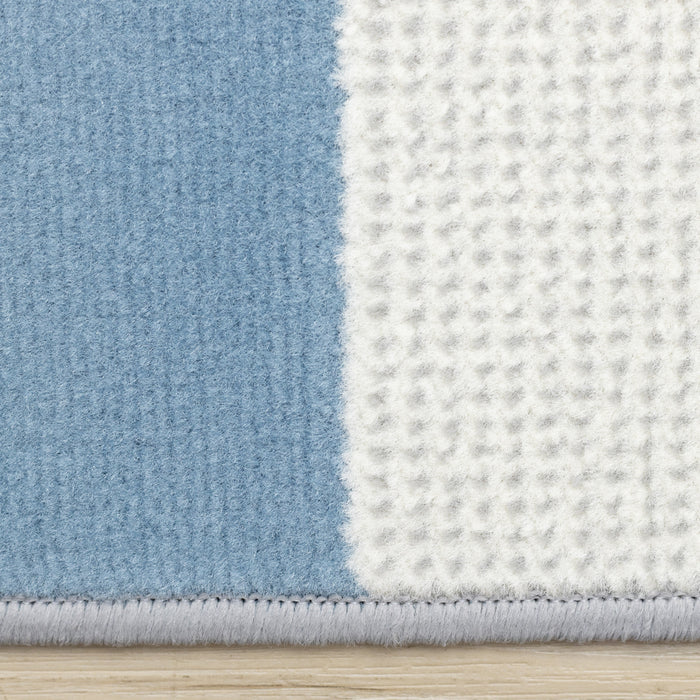 Carpette Forte bleue, grise et blanche à motif géométrique de demi-cercles - 7 pi 9 po x 10 pi 6 po