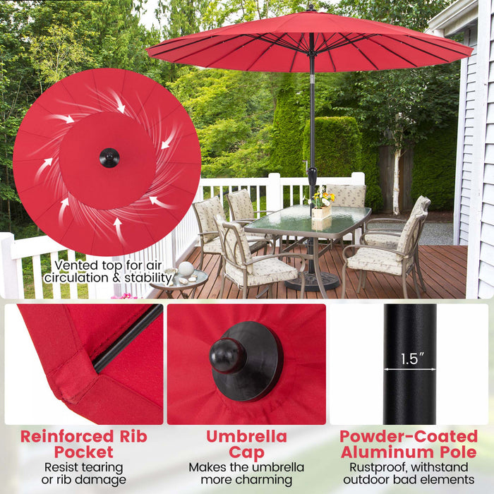 Parasol rond de marche Costway de 9 pieds avec inclination par bouton-poussoir, manivelle, partie superieure ventilee, couleur vin