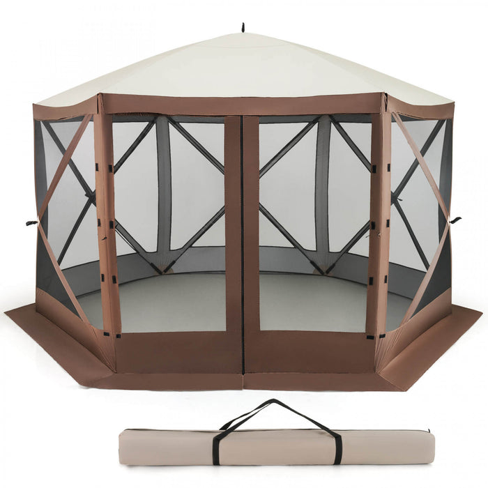 Costway 11.5 X 11.5 Ft Tente De Gazebo Pop-up Avec Des Murs De Filet De Maille 2 Chiffons Amovibles De Vent D’intimite
