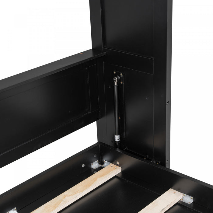Lit escamotable Ethan en bois massif avec armoires de rangement, taille full, noir
