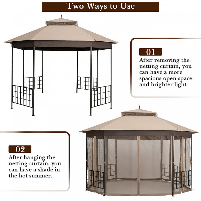 Marque Costway 304,8 Cm X 365,7 Cm Gazebo De Patio Octogonal Avec Double Auvent Et Parois Laterales En Filets