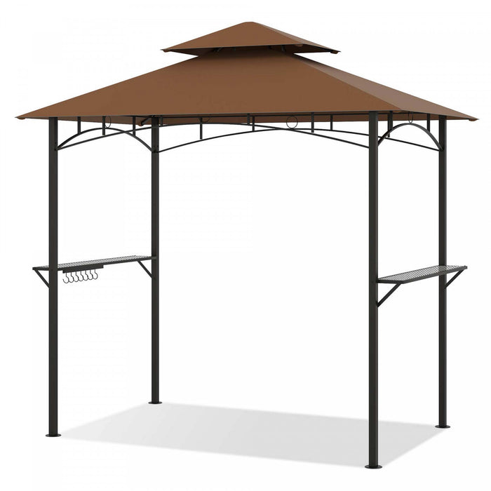 Costway 8’ X 5’ Grill Gazebo Avec 2 Etageres 7 Crochets Cadre En Metal Soft Top Brun