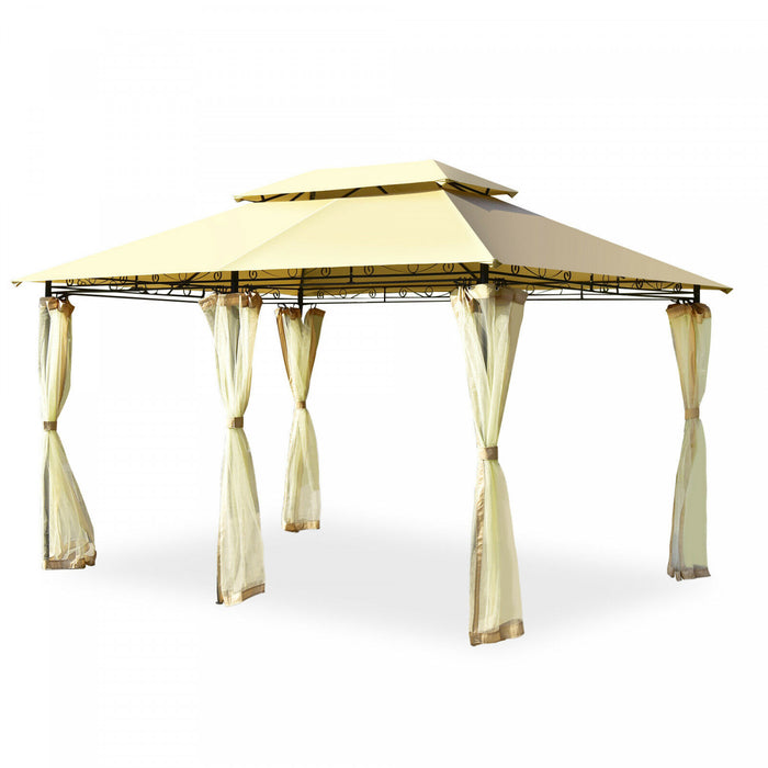 2-tier 10’x13’ Acier Gazebo Canopy Tente Abri Patio Jardin Filet Exterieur Beige