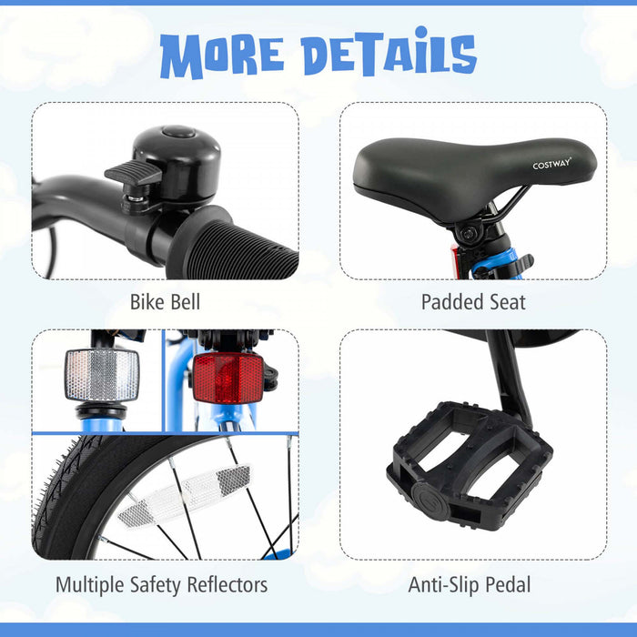 Costway 16\" Led Eclaire Velo Pour Enfants Avec Siege Reglable Coaster Frein Roues D'entrainement Bleu