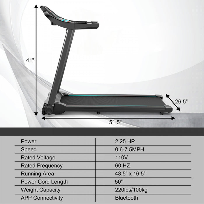 Machine De Course Electrique De Marque Superfit De 2,28 Cv Tapis De Course Avec Haut-parleur Bluetooth Controle Via Une Application