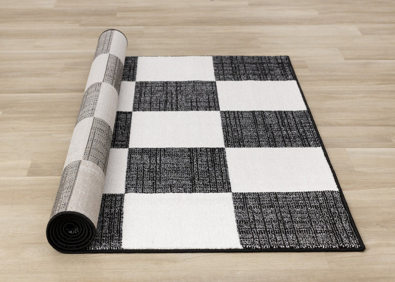 Tapis Covington a Carreaux Noir et Blanc, 7'10\" x 10'6\"