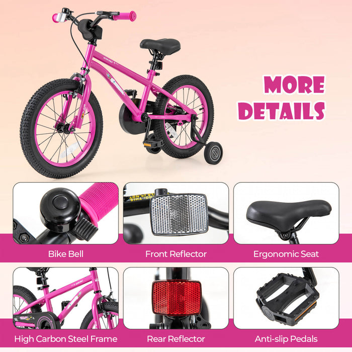 Velo Costway 16 Pouces Pour Enfants De 4 A 7 Ans Avec Selle Reglable Et Guidon Antiderapant Rose