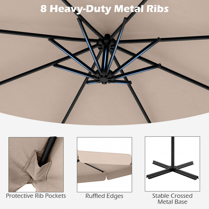 Costway Parasol suspendu deporte de 10 pieds, parasol cantilever de patio avec housse beige