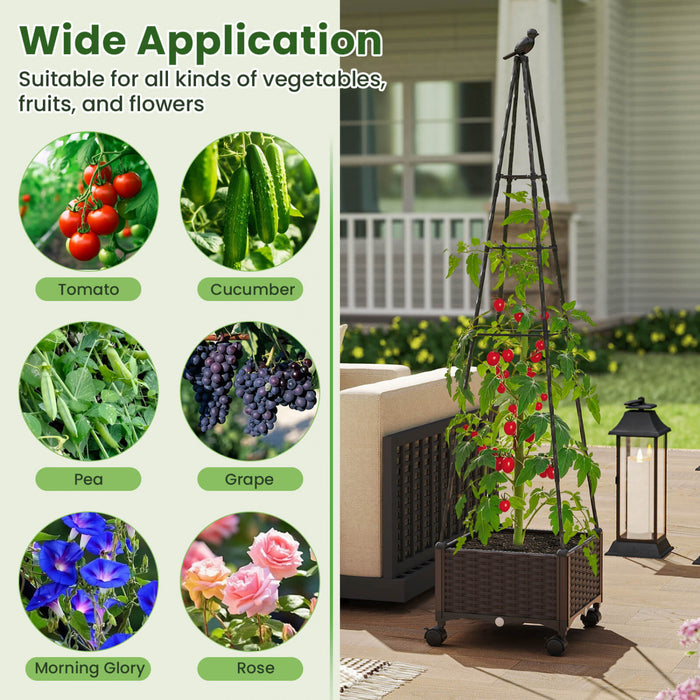 Costway 1 Pcs Lit De Jardin Eleve Avec Boite De Plante Et Trellis Obelisque Roues Verrouillables Planteur De Cage