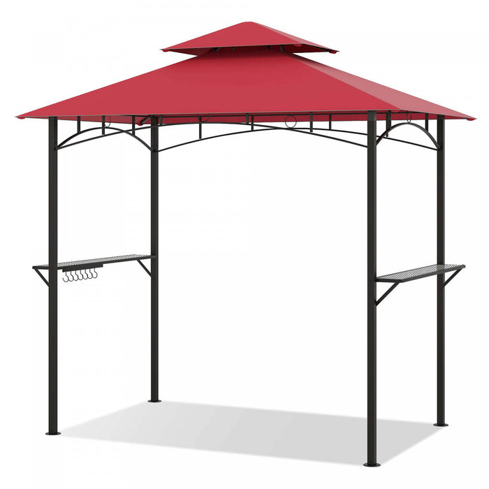 Costway 8’ X 5’ Grill Gazebo Avec 2 Etageres 7 Crochets Cadre En Metal Soft Top Vin