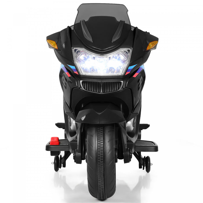 Moto Electrique 12v Pour Enfants Avec Roues D'entrainement Et Eclairage, Noir