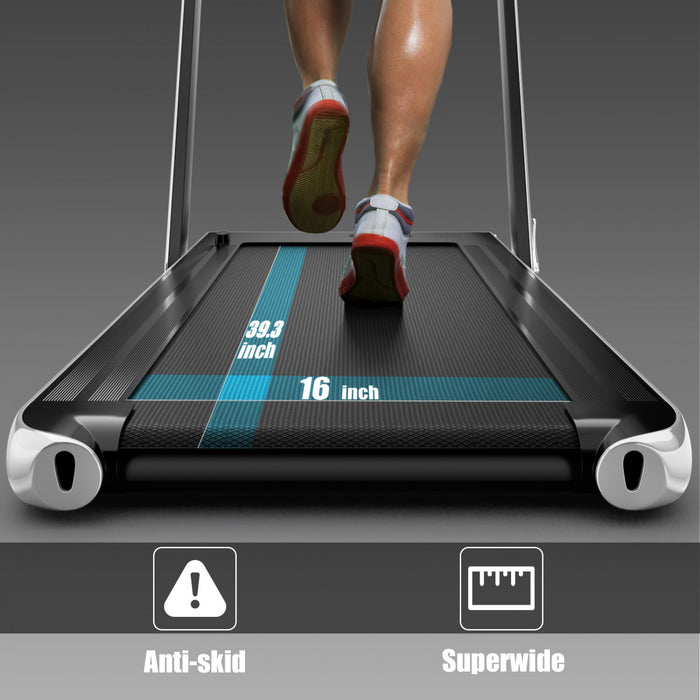 Tapis De Course Pliable 2 En 1 Superfit, Avec Haut-parleur, Telecommande Et Controle Via Application, Moteur 2,25 Hp, 2 Modes : Marche Et Course, Vitesse De 1 A 12 Km/h, Argente