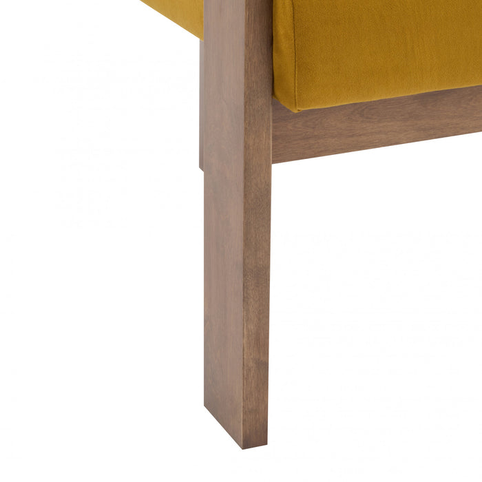 Crest Fauteuil d'Appoint Moderne a Accoudoirs Ronds et Pieds Triangulaires, Jaune Moutarde, Noyer